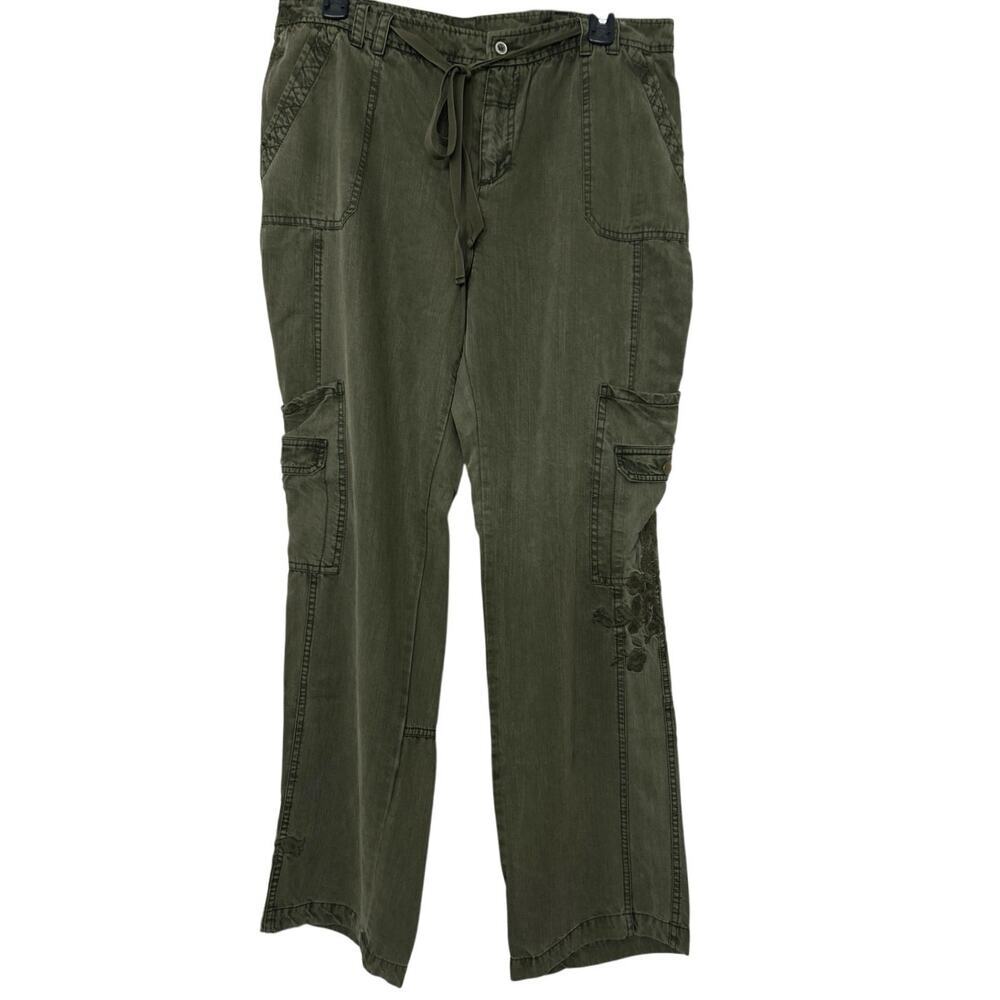 Sundance Olive Green Embroidered Cargo Utility Pants 10 Boho Casual Relaxed
